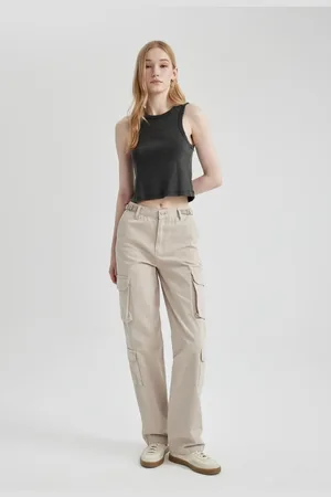 DeFacto Cool Gabardine Trousers Straight Fit Cargo Pocket Straight Leg