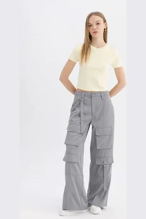 DeFacto Cool Pants Wide Leg Wide Leg Cargo Pocket Basic Plain Normal Waist