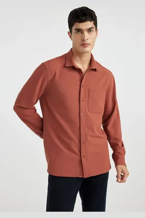 DeFacto Regular Fit Polo Collar Crinkle Basic Plain Long Sleeve Shirt