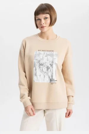 DeFacto Relax Fit Crew Neck Printed Thick Sweatshirt