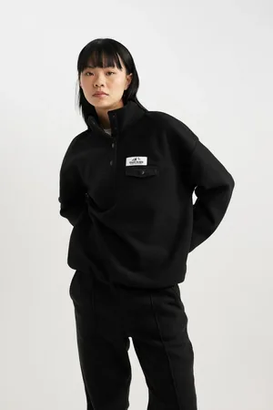 DeFacto Coool Loose Fit Snap Collar Elasticated Sleeve Hem Fleece Sweatshirt A9852ax23wn