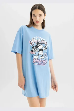 DeFacto Cool Disney Mickey & Minnie Short Sleeve Combed Cotton Mini T-Shirt Dress