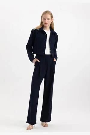 DeFacto Classic Pants Wide Leg Wide Leg Darted Double Pocket High Waist Plain Basic