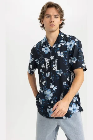 DeFacto Regular Fit Open Collar Patterned Combed Cotton Short Sleeve Shirt