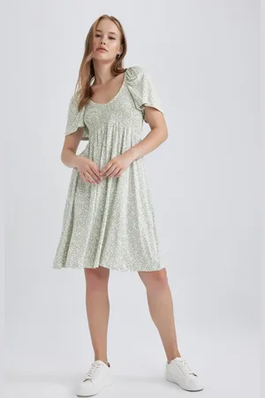 DeFacto Coool V Neck Patterned Short Sleeve Mini Dress