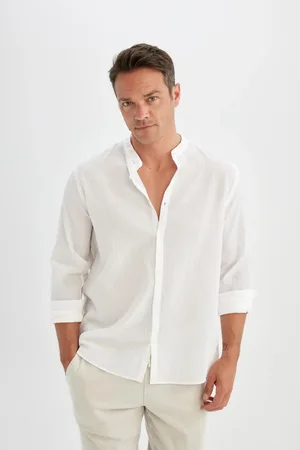 DeFacto Regular Fit Stand Collar Cotton Long Sleeve Shirt