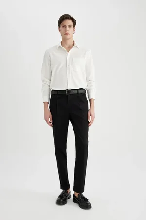 DeFacto Twill Trousers Tapered Fit Pocket Basic Straight Double Leg