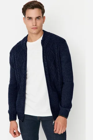 Trendyol Navy Blue Regular Wool Half Turtleneck Baklava Knitwear Cardigan