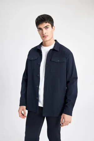DeFacto Regular Fit Polo Neck Seersucker Textured Shirt Jacket