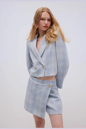 DeFacto Jacket Collar Buttoned Tweed Short Blazer Jacket