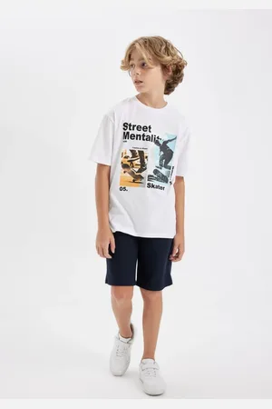 DeFacto Boy 2-Piece Set Bike Neck Printed Short Sleeve T-Shirt Shorts