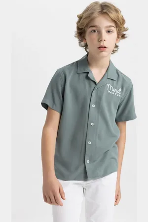 DeFacto Boy Oversize Wide Pattern Polo Collar Viscose Short Sleeve Shirt