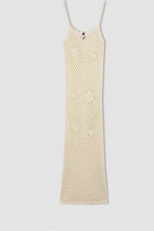 DeFacto Fitted Strap Slit Crochet Midi Beach Dress