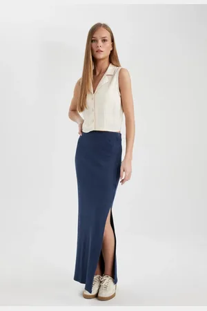 DeFacto Ribbed Camisole Slit Washed Pale Effect Maxi Skirt