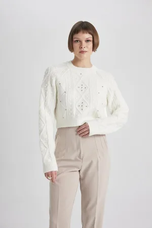 DeFacto Crop Crew Neck Knitwear Sweater