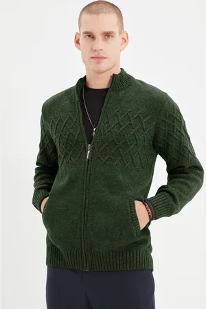 Trendyol Khaki Regular Wool Half Turtleneck Baklava Knitwear Cardigan