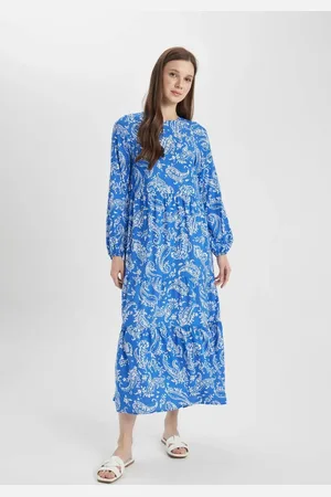 DeFacto Crew Neck Patterned Long Sleeve Maxi Dress
