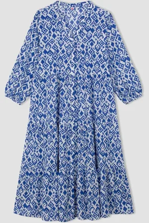 DeFacto Fall in Love Patterned Long Sleeve Maxi Beach Dress