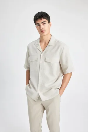DeFacto Relax Fit Polo Collar Linen Basic Plain Short Sleeve Shirt