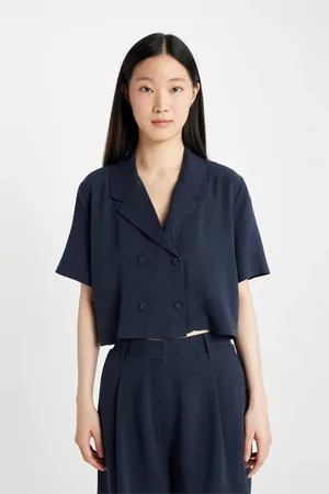 DeFacto Crop Polo Collar Linen Blend Short Sleeve Shirt