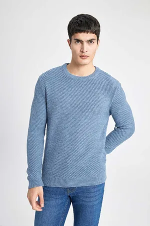 DeFacto Blue Standard Fit Regular Cut Crew Neck Knitwear Sweater