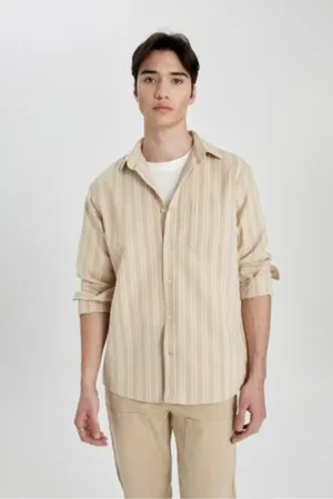 DeFacto Regular Fit Striped Cotton Long Sleeve Shirt