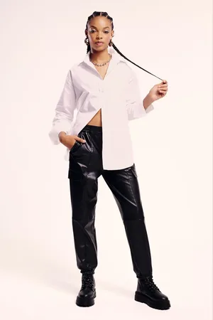 DeFacto Coool Faux Leather Jogger Pants Elastic Waist Leg Cargo Pocket