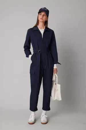 DeFacto Shirt Collar Gabardine Long Sleeve Belted Jumpsuit