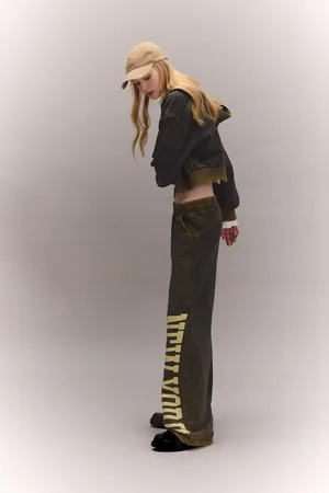 DeFacto Cool Wide Leg Wide Leg Sweatpants Wide Wide Leg Printed Thick Fabric Washed Faded Effect