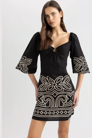 DeFacto A-Line Sweetheart Neckline Ethnic Patterned Half Sleeve Mini Dress