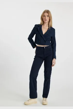 DeFacto Cool Gabardine Trousers Straight Fit Cargo Pocket High Waist