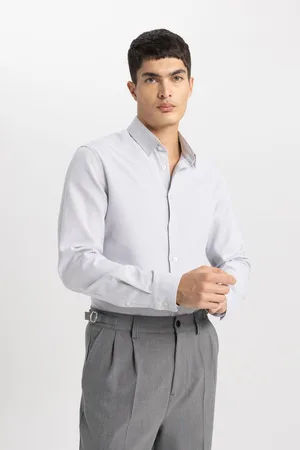 DeFacto Slim Fit Slim Cut Polo Collar Honeycomb Textured Long Sleeve Shirt
