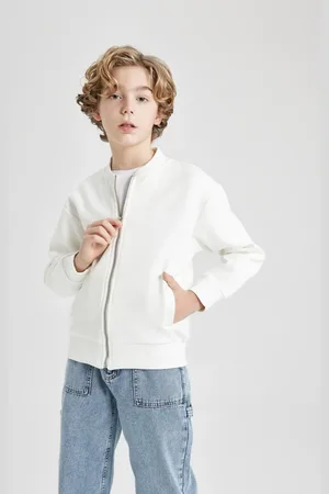 DeFacto Boys College Collar Zippered Pocket Seasonal Light Bomber Cardigan