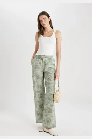 DeFacto Casual Pants Wide Leg Wide Leg Patterned High Waist