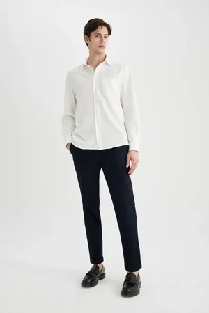 DeFacto Twill Trousers Tapered Fit Pocket Basic Straight Double Leg