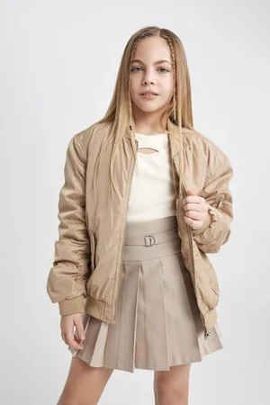 DeFacto Girls Waterproof College Collar Zippered Double Pocket Seasonal Lightweight Bomber Jacket
