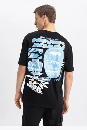 DeFacto Comfort Regular Fit Relaxed Pattern Crew Neck Back Printed Short Sleeve T-Shirt
