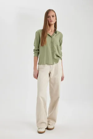 DeFacto Gabardine Trousers Wide Leg Wide Leg Basic Plain Pocket Standard Length Normal Waist