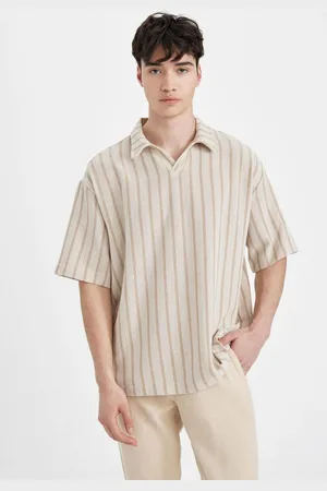 DeFacto Oversize Wide Fit Polo Collar Striped Short Sleeve Shirt