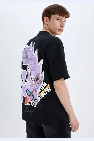 DeFacto Comfort Regular Fit Relaxed Pattern Crew Neck Back Printed Short Sleeve T-Shirt