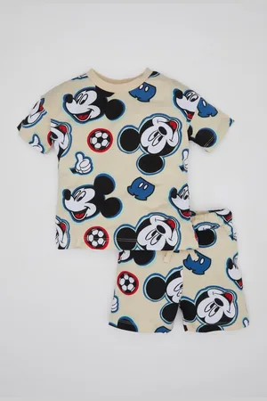 DeFacto Baby Boy 2-Piece Set Disney Mickey & Minnie Crew Neck Short Sleeve T-Shirt Shorts