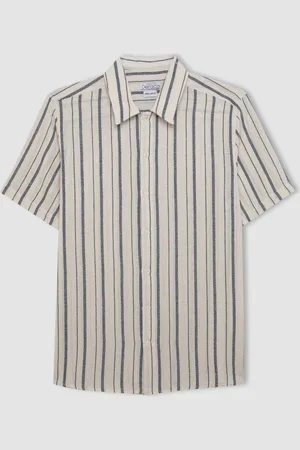 DeFacto Regular Fit Polo Neck Striped Cotton Short Sleeve Shirt