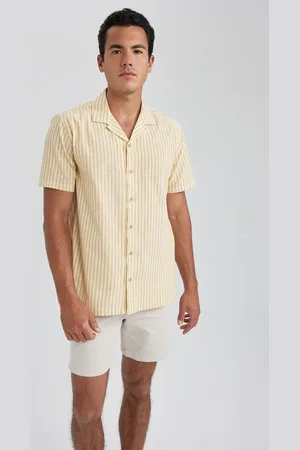 DeFacto Regular Fit Wide Collar Striped Cotton Short Sleeve Shirt