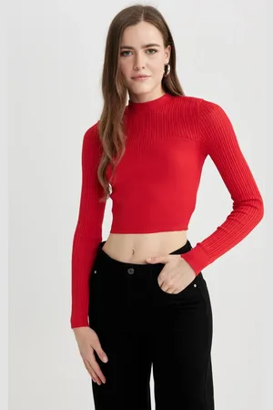DeFacto Crop Half Turtleneck Red Knit Sweater