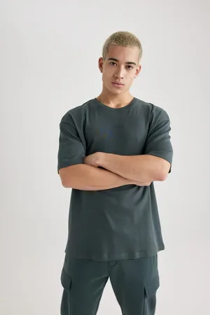 DeFacto Comfort Regular Fit Relaxed Pattern Crew Neck Printed Short Sleeve Heavy Fabric T-Shirt