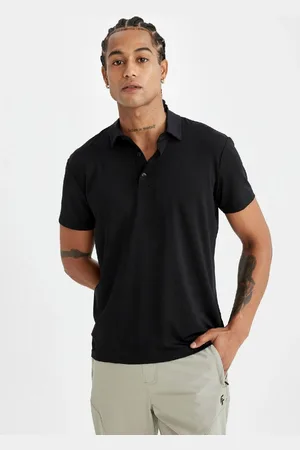 DeFacto Fit Black Standard Fit Regular Cut Polo Collar Short Sleeve Polo Shirt