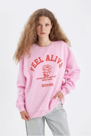 DeFacto Oversize Wide Pattern Crew Neck Printed Thick Sweatshirt
