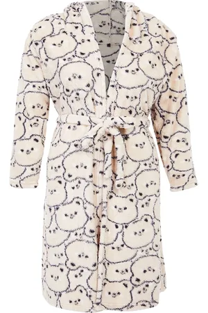 Trendyol Curve Cream Teddy Bear Printed Wellsoft/Plush Knitted Dressing Gown