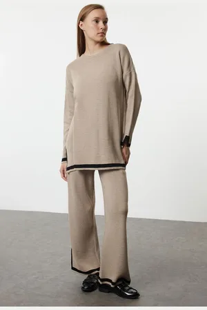Trendyol Mink Black Piping Knitwear Bottom-Top Set