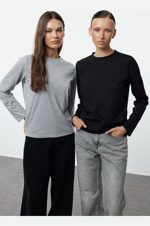 Trendyol Black-Grey 2 Pack 100% Cotton Crew Neck Regular/Normal Cut Knitted T-Shirt